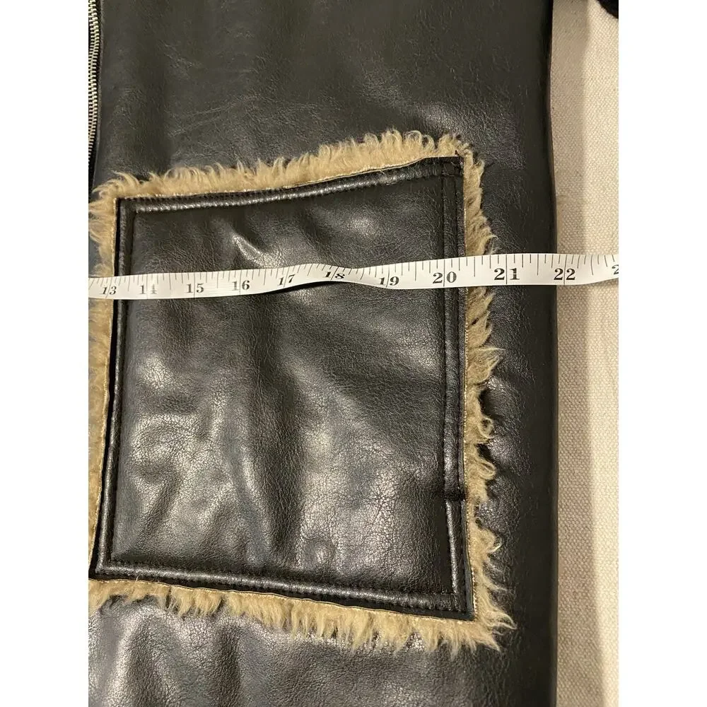 Sergie Platini Mens Italian Faux Leather Bomber Jacket Size Medium Sherpa Lined